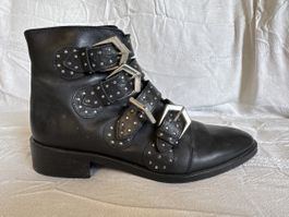 Black Leather Ankle Boots with Studs, Size 39