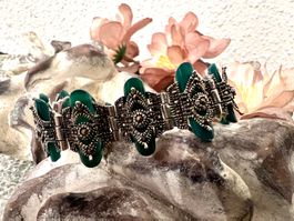 Wow! Silber Bracelet mit Achat Markasiten im Art Deco Stil