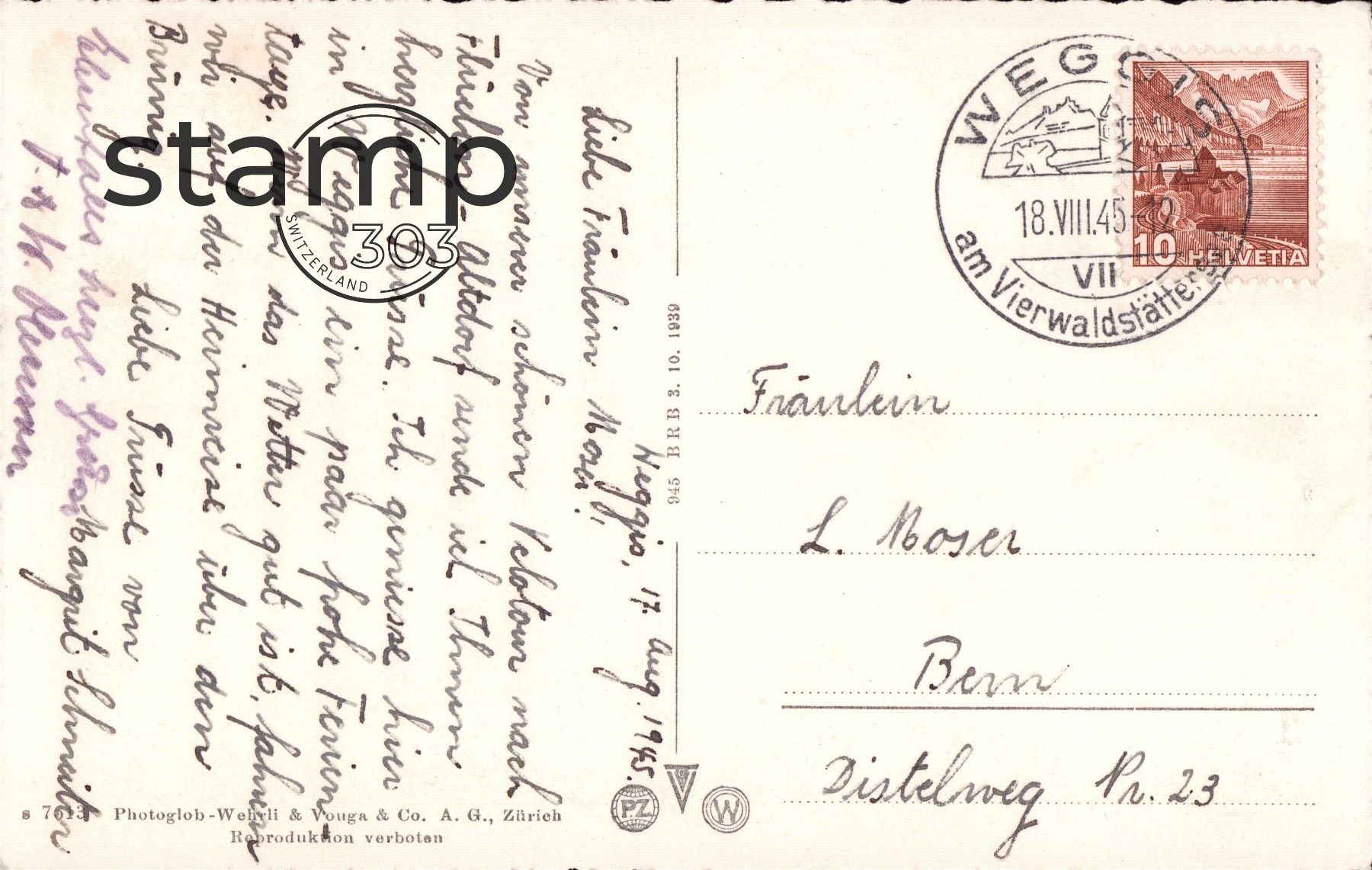 Cartoline postali: 1945 AK Flüelen mit Bristenstock – Usato da Eggersriet venduto da stamp303 1