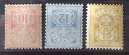 1882: Chiffre, papier blanc, 10 c (*), 12 c (*) 15 c *