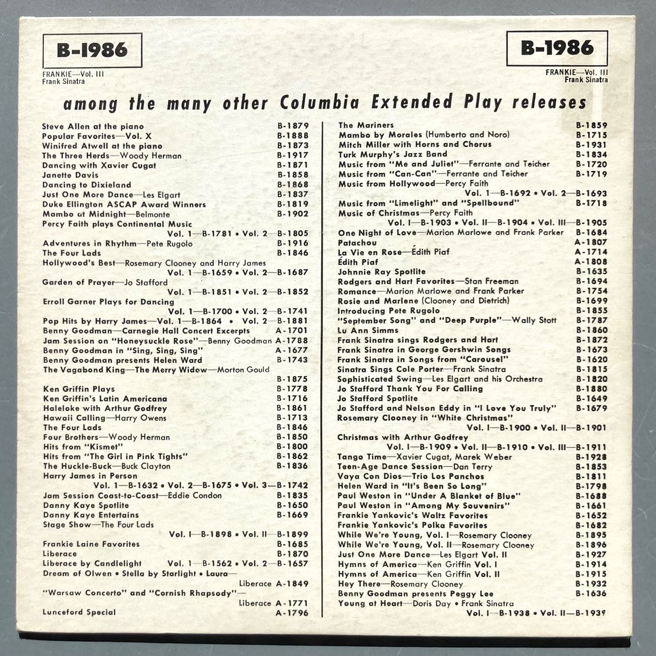 Dischi in vinile: FRANK SINATRA - FRANKIE, VOL. 3 – Usato da Poliez-Pittet venduto da Newtown-Records 1