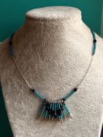 Sicherheitsnadel-Kette Perlenkette blau schwarz  (35cm)