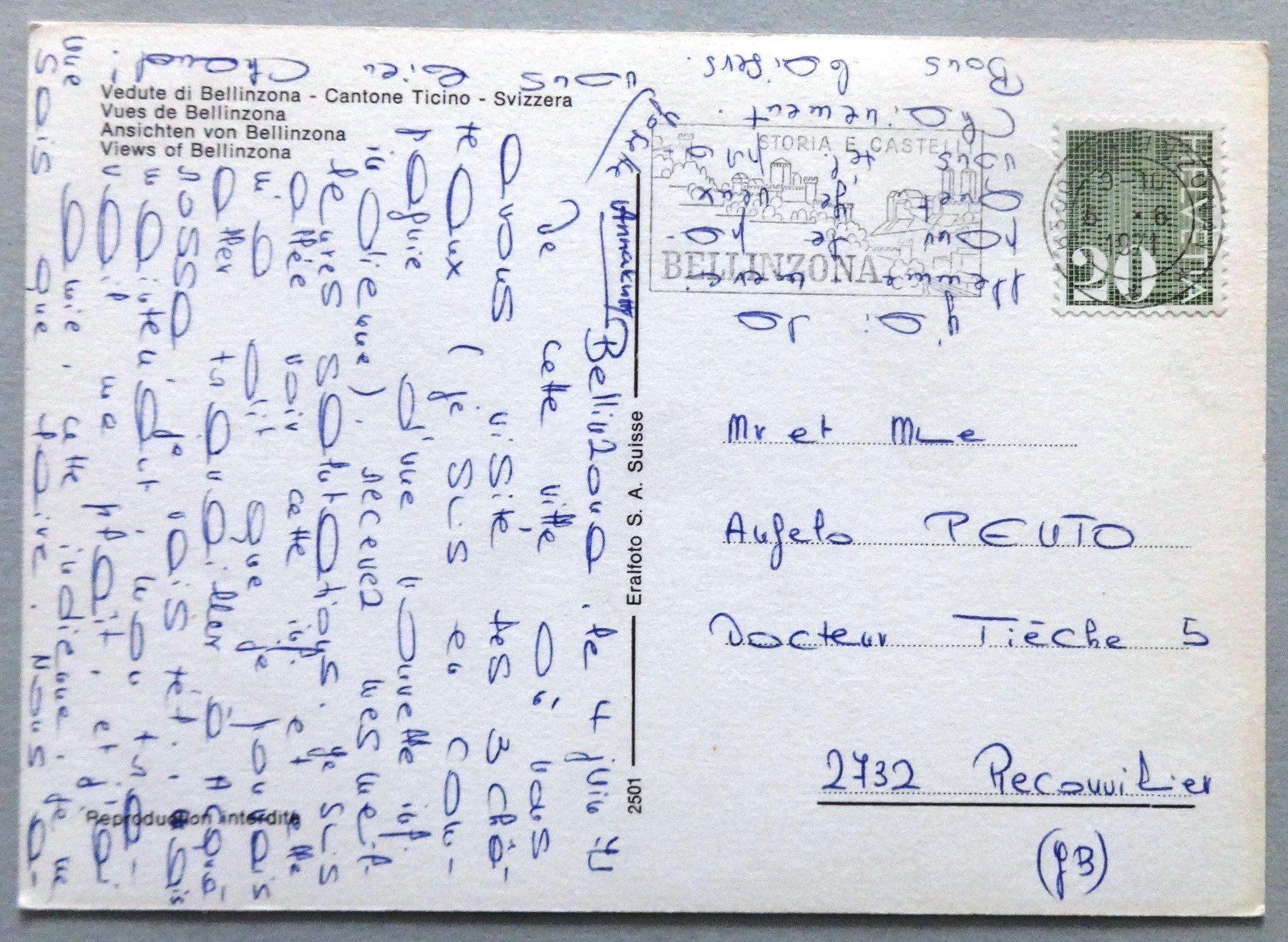 Cartoline postali: Saluti da Bellinzona – Usato da Fétigny venduto da Billy2miny 1
