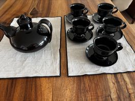 Linck Keramik Tee Krug K18 schwarz mit 5 Tassen schwarz