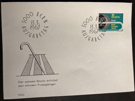 Schweiz 1967 Ersttagsbrief Cachet Marke Blindenstock