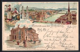Litho Zürich, Ortspanorama mit Kirche
