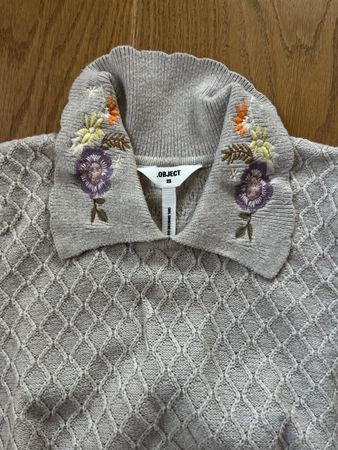 OBJECT Pullover Strick XS beige Blumen Boho-Stil