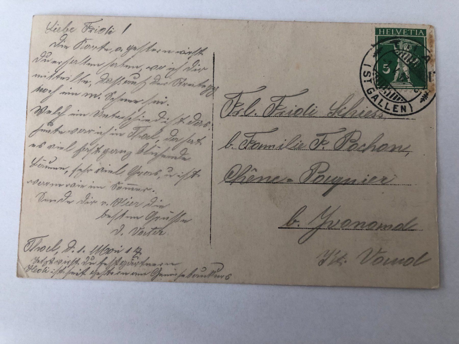 Ansichtskarten: Thal  (SG)  1917 – Gebraucht aus Pfäffikon ZH von Waltoversand 1