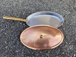 Kupferpfanne oval mit Deckel Aluminium innen guter Zustand
