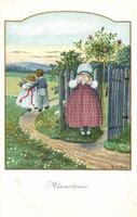 Künstler-Karte Pauli Ebner. Weinendes Mädchen