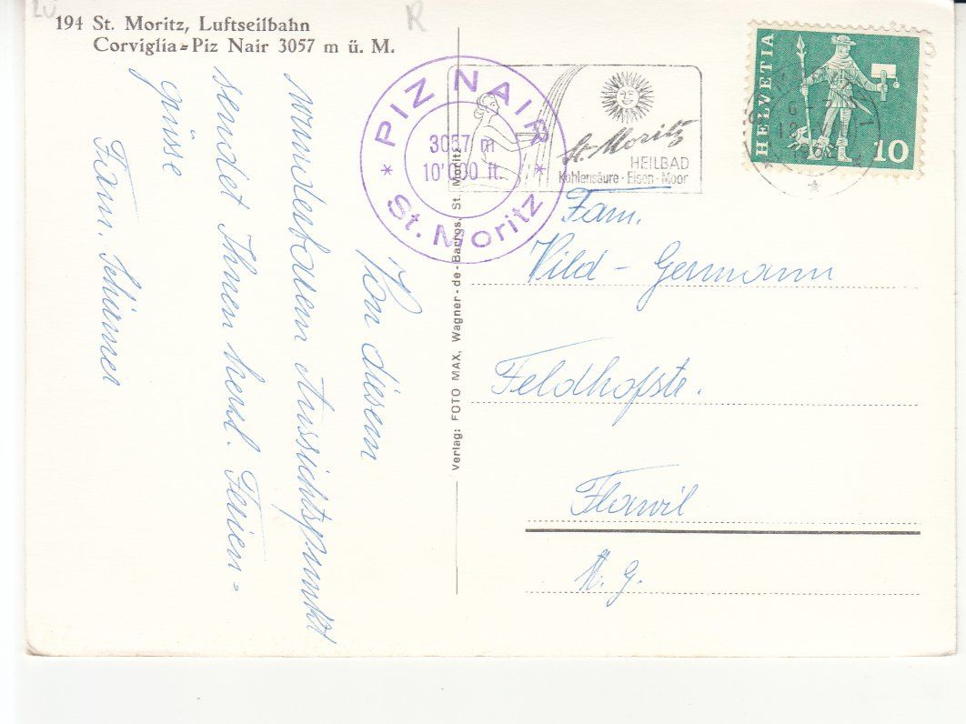 Ansichtskarten: St. Moritz Piz Nair 1962 – Gebraucht aus Bürglen TG von StampGraf 1