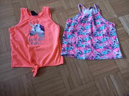 2 Mädchen Tops Gr.6 Jahre, Einhorn ,Blumen Print