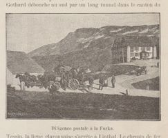 Furkapost  Pferdegespann  -  Linthal   :   altes Bild (Xyl.)