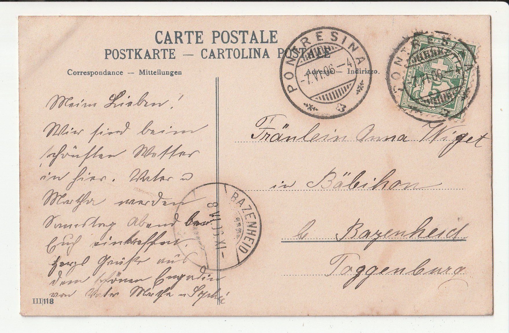 Cartoline postali: Pontresina um 1900 – Usato da Rheineck venduto da rhynegg 1