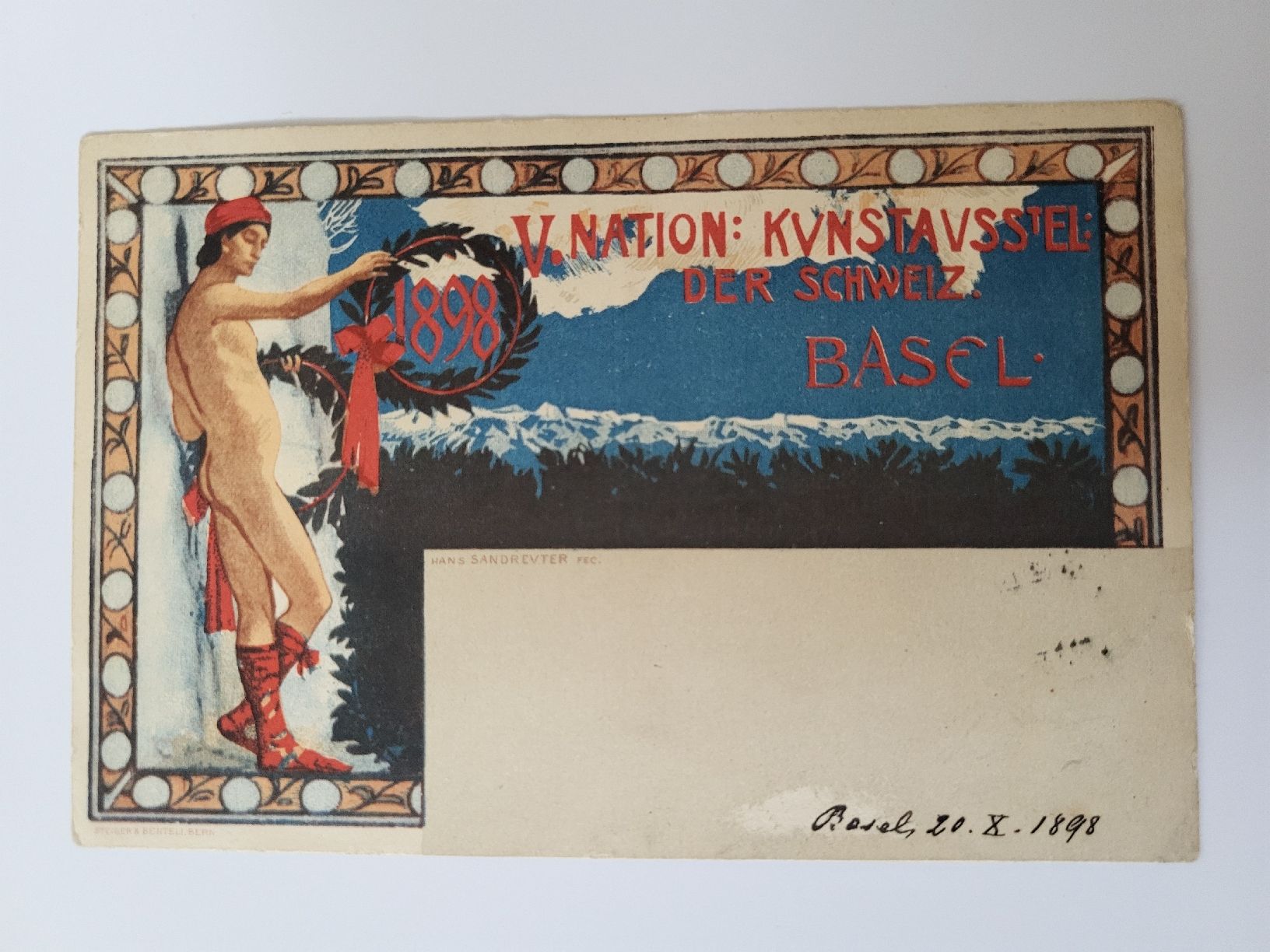 Cartoline postali: Alte Postkarte 5. Kunstausstellung Basel 1898  RN – Usato da nunningen venduto da mic_88k2