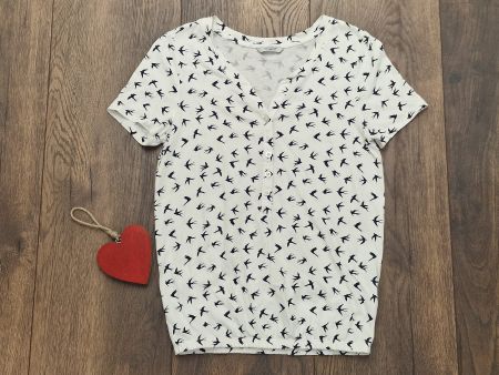 T-Shirt Tom Tailor Polo Team Vögel Muster Gr 34 wie neu
