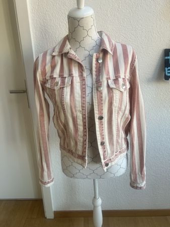 Damen Jeansjacke gestreift rosa weiss Gr. XS