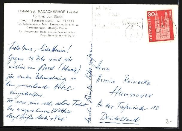 Ansichtskarten: Basel, Hotel-Restaurant Radackerhof im L – Gebraucht aus Berlin von bartko-reher 1