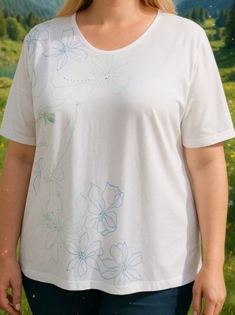 Shirt Damen XL L Gr. 44 weiss floral Basic Blumen herz