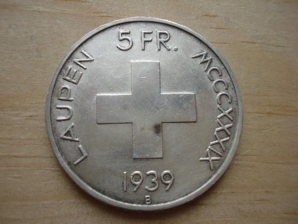 Tutti le monete: (A3)  5 Franken Laupen 1939 – Usato da Erlach venduto da Net-Coins 1