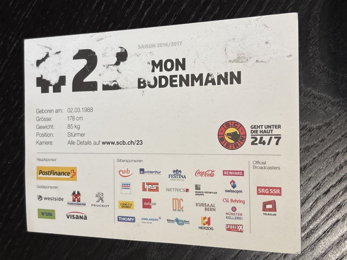 Autogramme: Autogrammkarte Simon Bodenmann SC Bern 2016/2017 – Gebraucht aus Uetendorf von hoisle 1