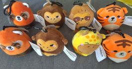 8 Squidglys Schlüsselanhänger Super süss soft Affe, Tiger 