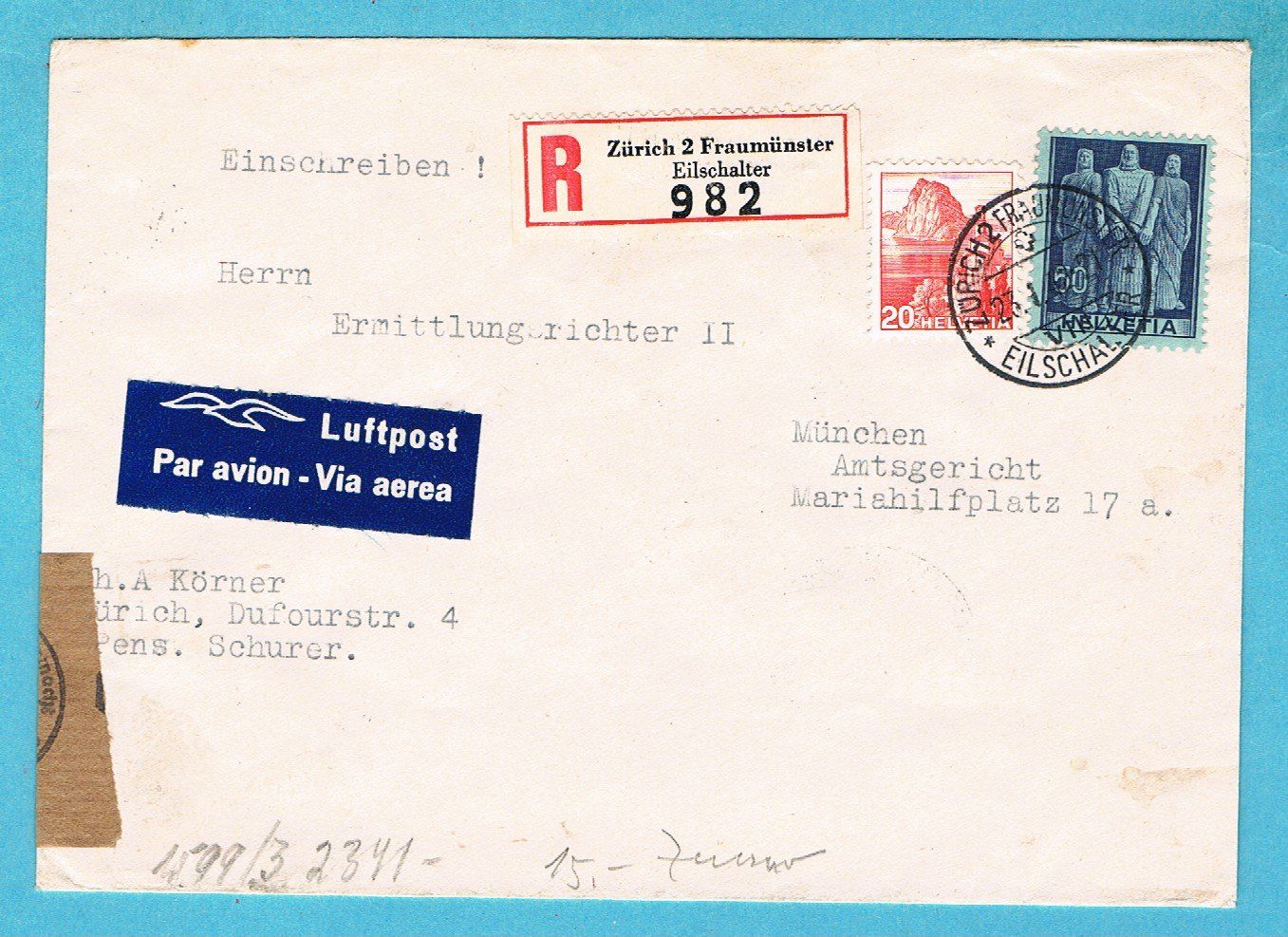 Tutti i francobolli: 3 zensierte Luftpost-Briefe 2.Weltkrieg. Ab Fr.1! – Usato da Seedorf venduto da Carabella3