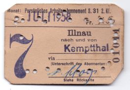 Billette Illnau - Kemptthal Arbeiterabonnement 1958 👀
