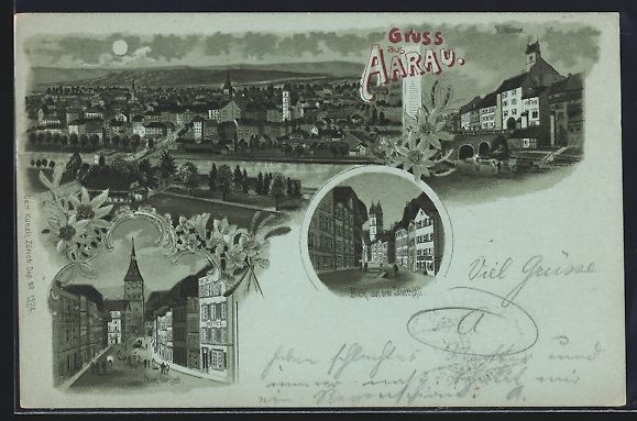 Cartoline postali: Mondschein-Lithographie Aarau, Haldentho – Usato da Berlin venduto da bartko-reher