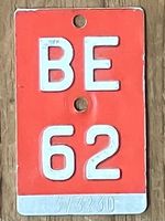 BE 62 - VELONUMMER - FAHRRADSCHILD - PLAQUE DE VELO - BE 62