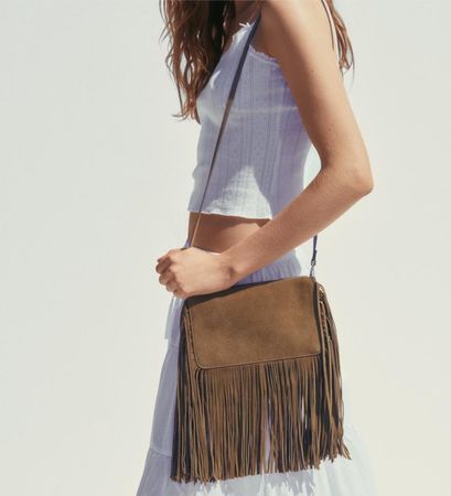 Zara Fransen-Tasche aus Wildleder Umhängetasche braun NEU