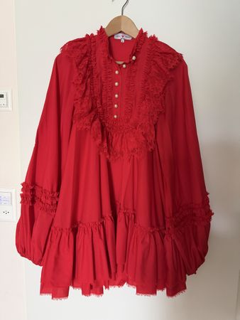 Designer Rotes Kleid mit Rüschen, Grösse S