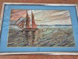 Plateau décoration Art Decopeinture inversée s/verre voilier