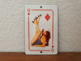 Emailschild Poker Karte Dame Pin Up Girl Emaille Schild Deko