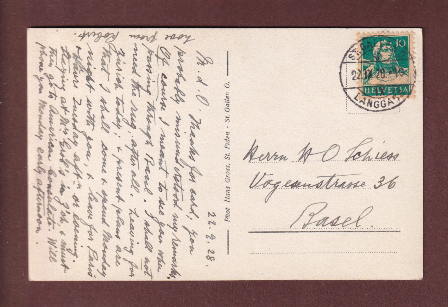 Cartoline postali: ST. GALLEN - Klosterkirche - 1928 – Usato da Pully venduto da nicecards-shop 1