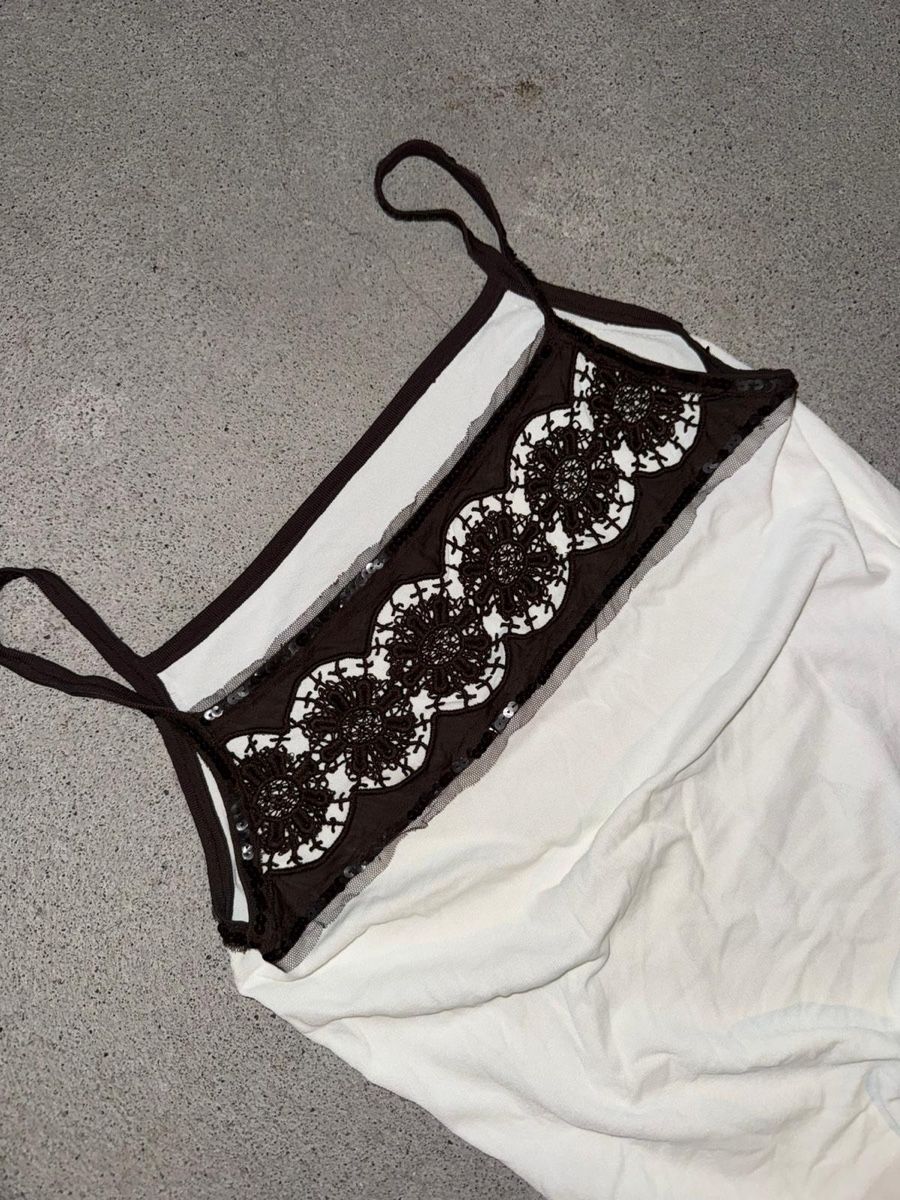 Top: vintage top white/brown – Usato da Oberhofen Thun'see venduto da 61archive 2