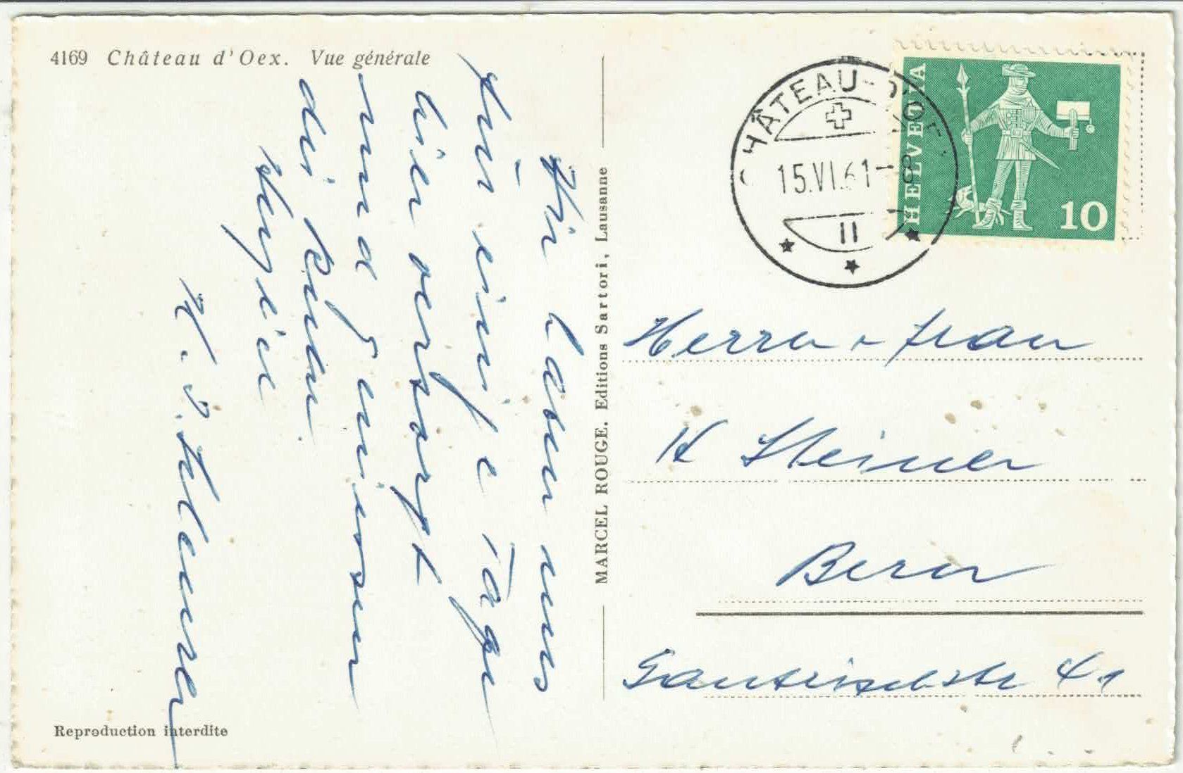 Cartoline postali: Chateau d'Oex - Vue generale – Usato da Ettingen venduto da Kartenplanet 1