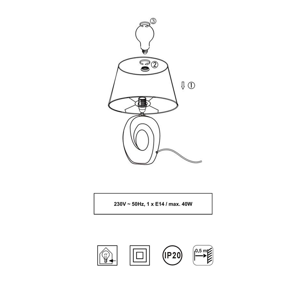 Lampade: Tischleuchte, Keramik, Stoff, 33 cm Höhe – Nuovo (secondo la descrizione) da Kreuzlingen venduto da Smart-Light 2