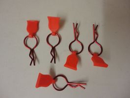 5 Stk. Karosserieklammern Rot, Neu, 1:10, 1:14, 1:8