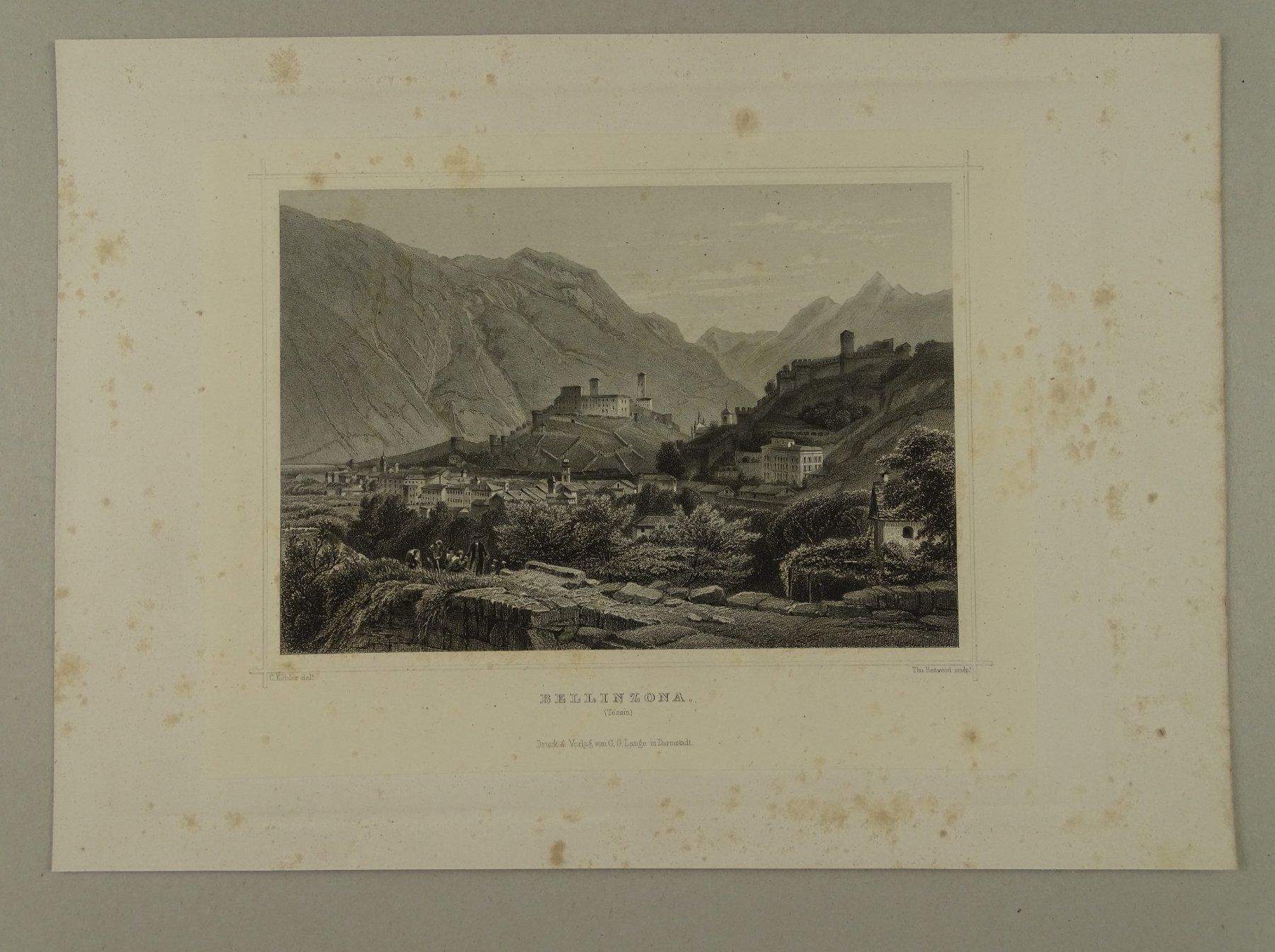 Stiche: BELLINZONA, STAHLSTICH 1856 – Gebraucht aus Grüningen von Kartensammler 1
