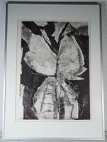 Abstrakte Monotypie in Schwarz-Weiss gerahmt 51x71cm