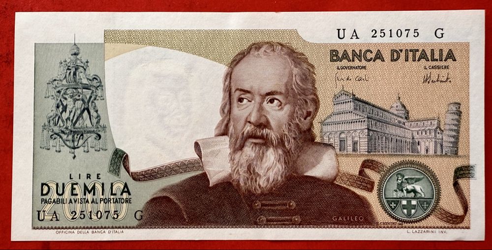 2000 Lire 1973 Italien Banknote – Galileo Galilei Bankfrisch (Gebraucht ...