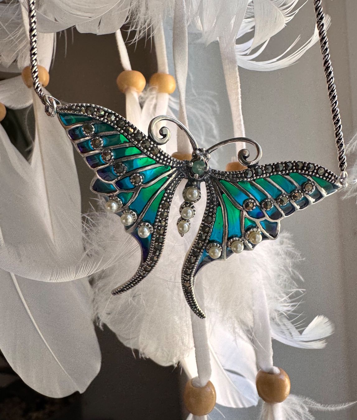 Catenine: Halskette Libelle 925 Sterling Silver mit Smaragd u Perlen – Nuovo (secondo la descrizione) da Zürich venduto da LIBELLA13 4