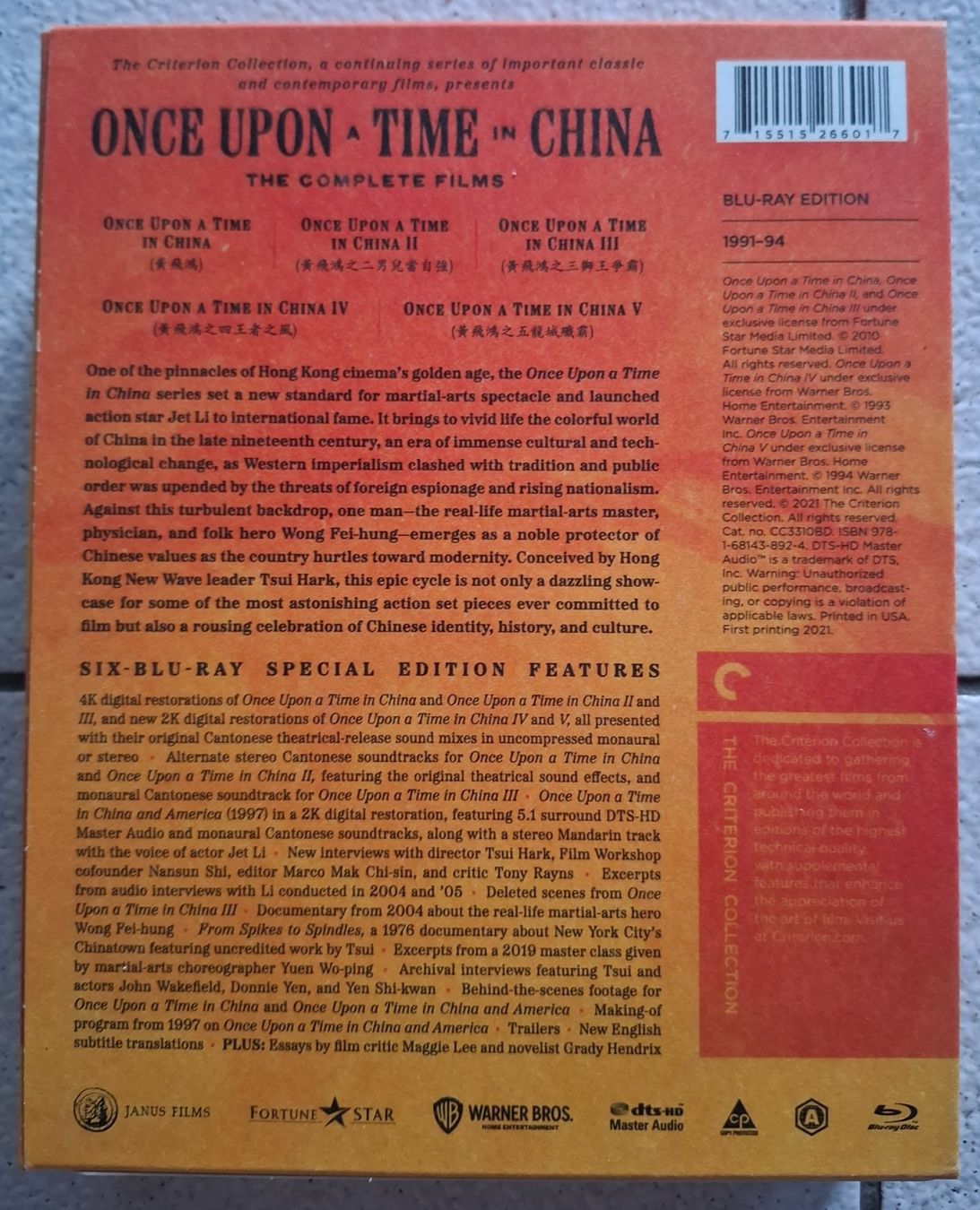 Tutti i DVDs: Once upon a Time in China 1-6 Criterion Coll. USA Code A – Nuovo (secondo la descrizione) da Riehen venduto da DVD-Palace 1