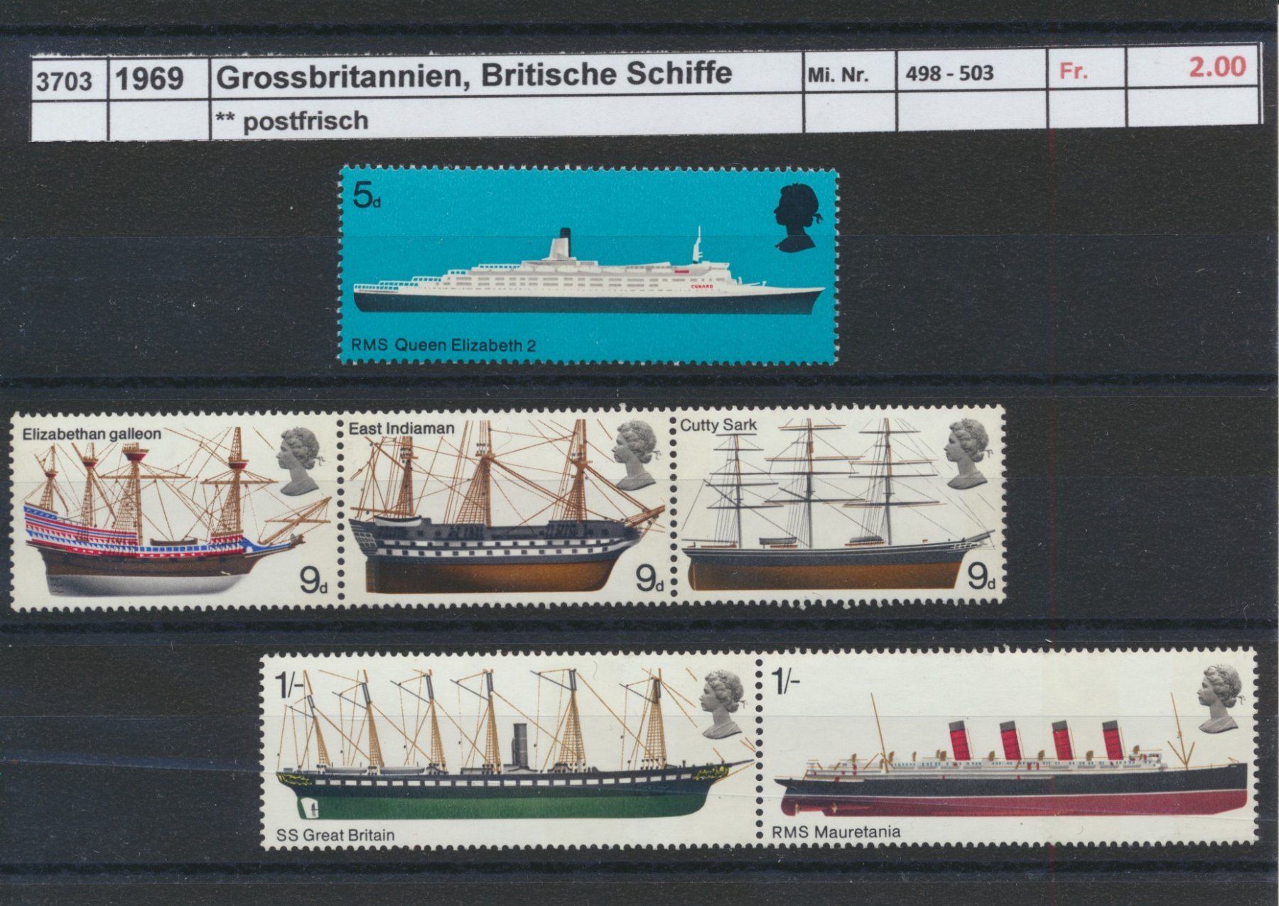 Tutti i francobolli: 1969 Grossbritannien, "Britische Schiffe", ** postfrisch – Nuovo (secondo la descrizione) da Winterthur venduto da Zupogeru