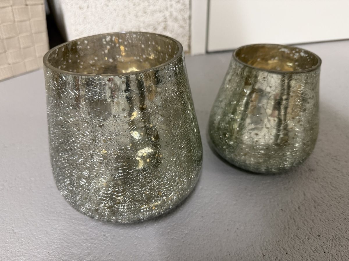 Portacandele: 2 Windlichter aus Glas, Silber/Gold – Usato da Wettingen venduto da VC1993