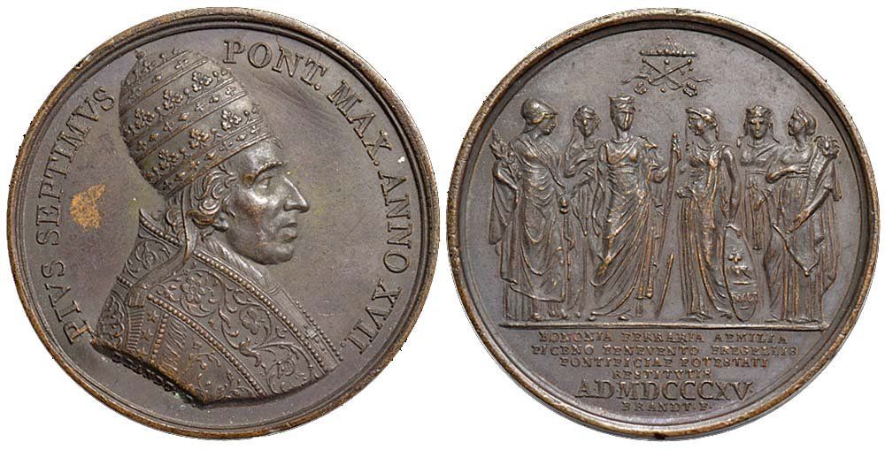 Medaglie: Rom, Pius VII, Medaille AN XVII 1815 – Usato da Chiasso venduto da Novamarketing
