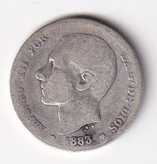 Alle Münzen: Spanien 1 peseta 1883 – Gebraucht aus Neuchâtel von karlpierrino