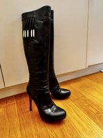 Versace Leder Stiefel, Gr. 37, Schwarz, mit pinken Sohle