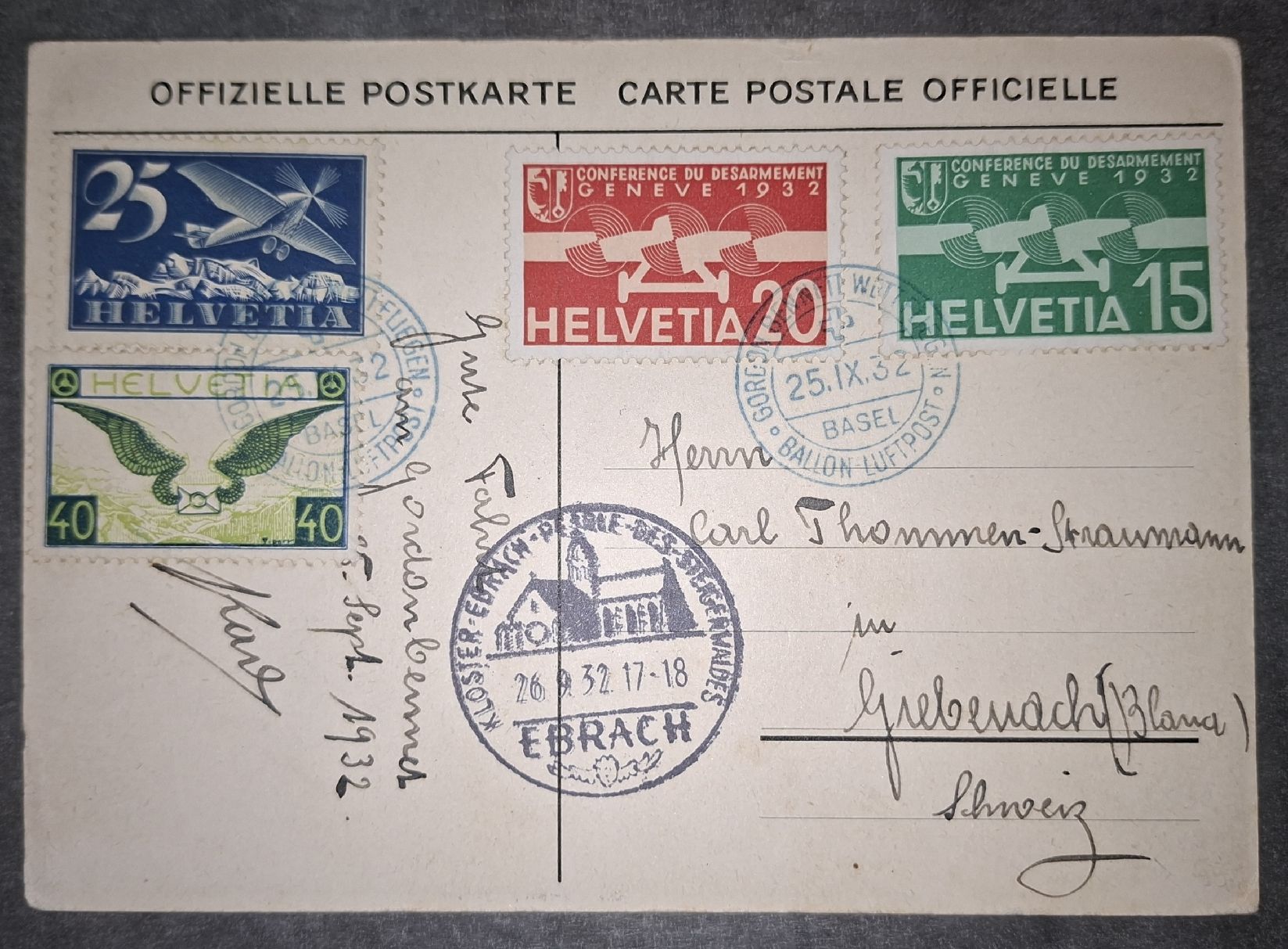 Tutti i francobolli: Flugpost Gordon Bennet Postkarte – Usato da Balgach venduto da SIMEON27 1